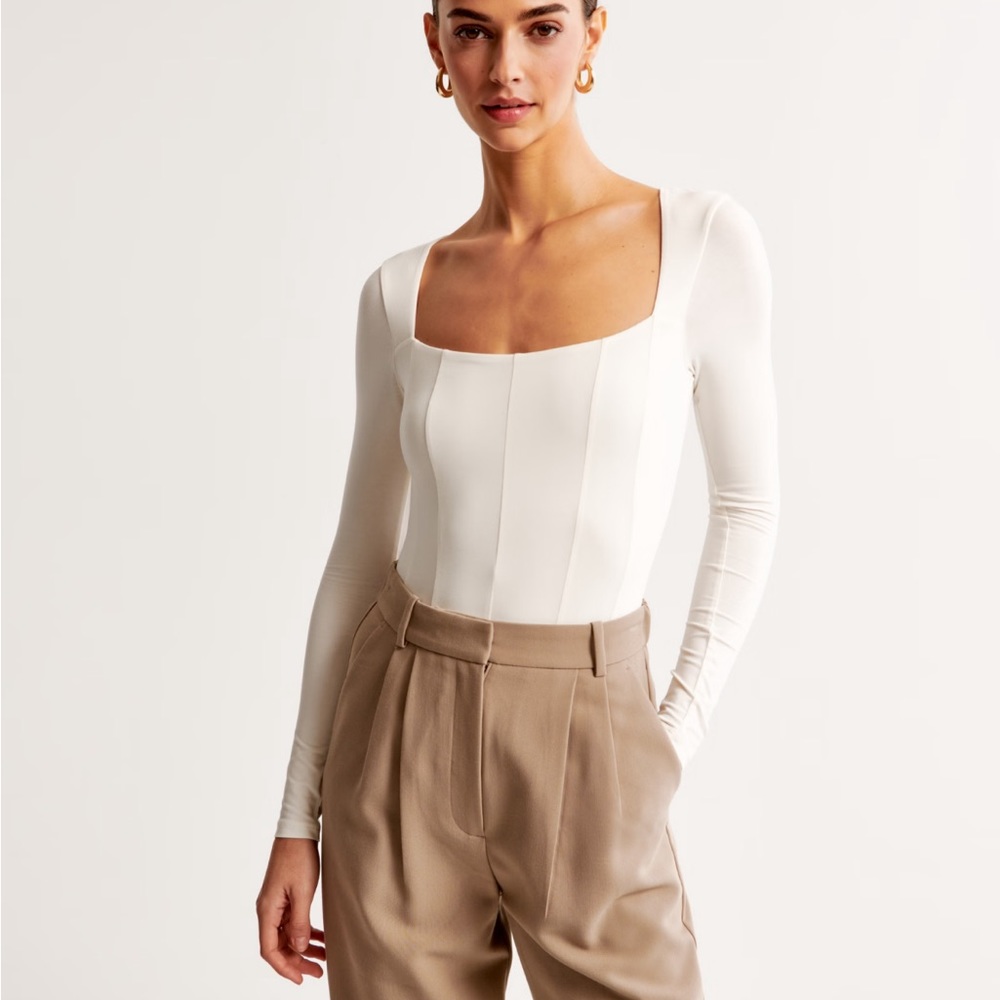 NWT Long-Sleeve Cotton-Modal Squareneck Corset Bodysuit